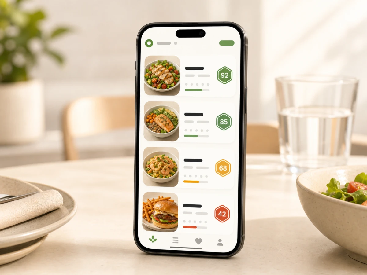 Trayly comparing ranked restaurant menu options on a phone